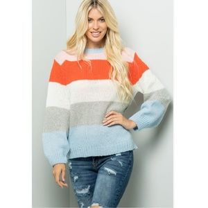 NWT Colorful Striped Balloon Sleeve Sweater